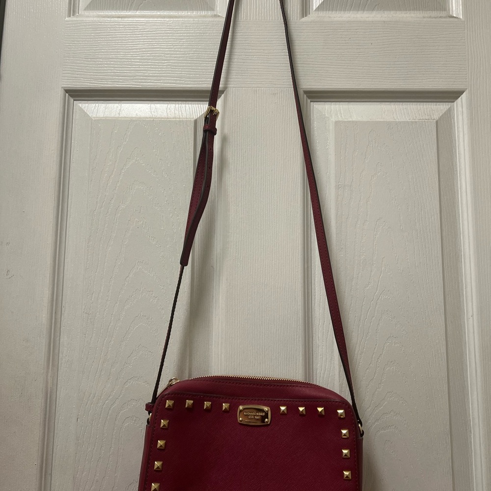 Michael Kors Red Crossbody Bag with Gold Studs